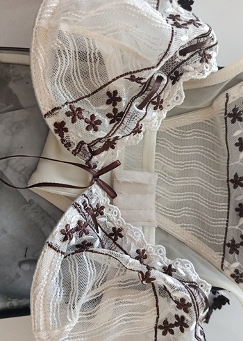 Dagi Baskılı Beyaz Bohem Vintage yeni iç çamaşır  takımı - Görsel 2