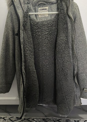 Gri Suni Kürklü Çocuk Yün Mont/Kaban - Görsel 2