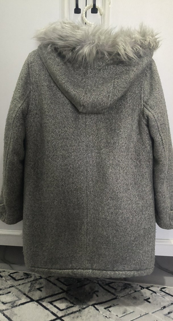 Gri Suni Kürklü Çocuk Yün Mont/Kaban - Görsel 4