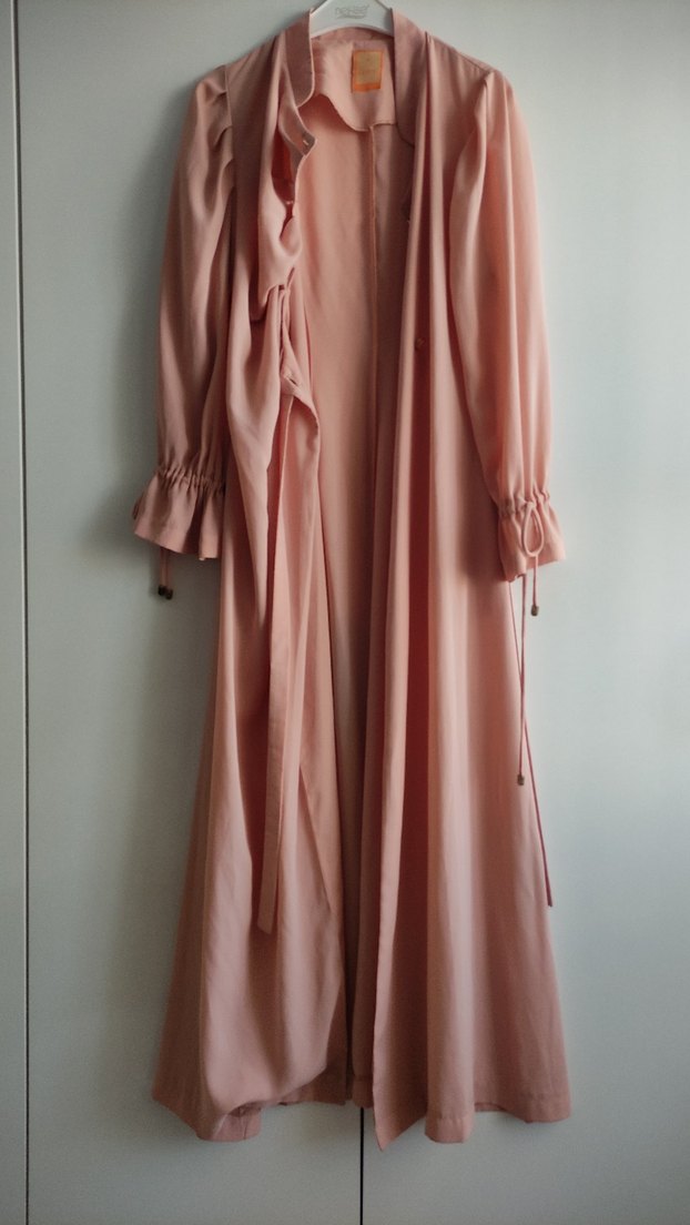 Bej Uzun Drapeli Kadın Elbise - Görsel 3