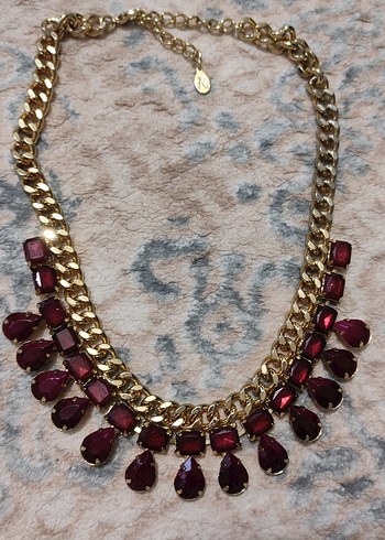 Bordo Zincir Detaylı Bohem Kadın Kolye - Görsel 3