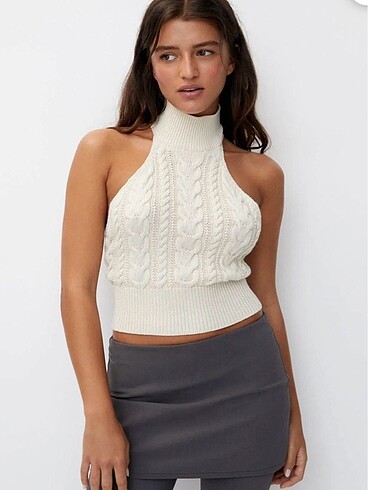 pull&bear saç örgülü crop top beyaz #yeni #etiketli #begeni