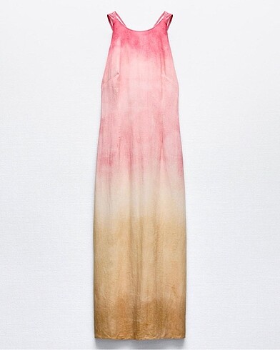 xs Beden pembe Renk Zara Keten Tie Dye Desenli Elbise #yeni