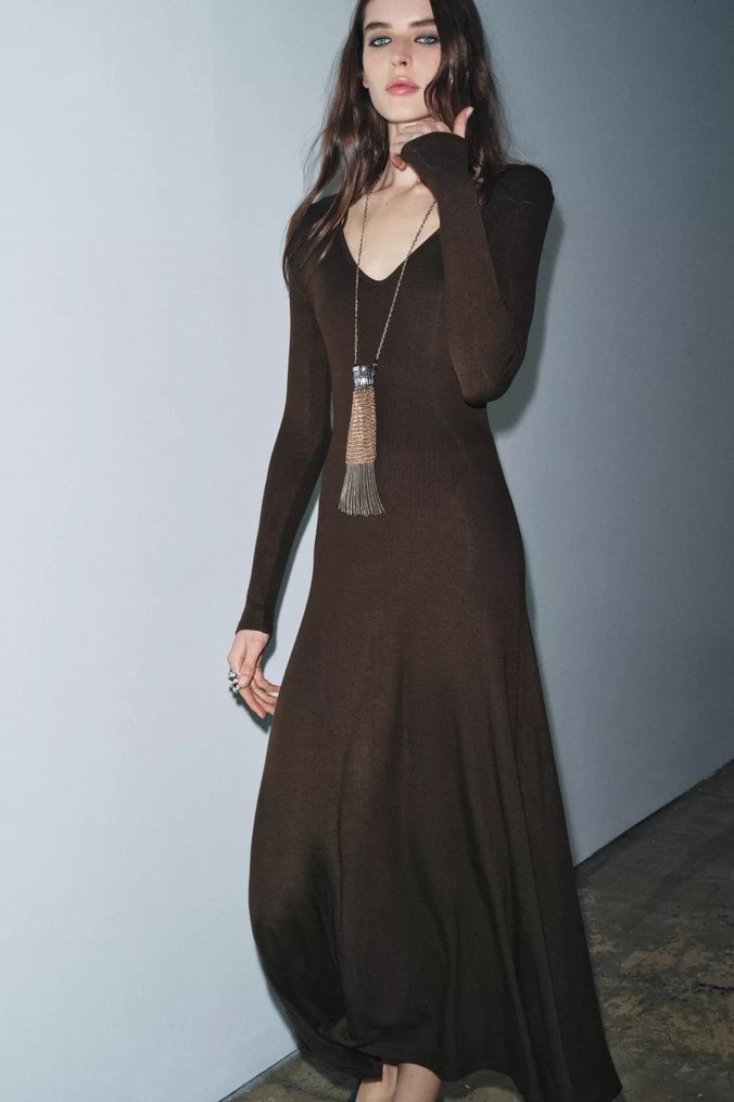 Zara V YAKA UZUN ELBİSE - Görsel 2