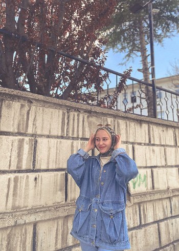 Kadın Kapüşonlu Cep Detaylı Denim Ceket defosuz( açıklama alta)