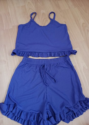 Mavi Askılı Mini Kadın Pijama Takımı