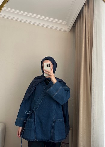 38 Beden mavi Renk Kadın Lacivert Uzun Kollu Kot Kimono