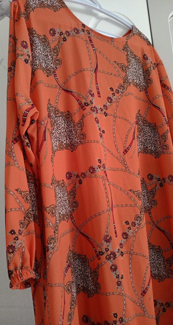 Zincir Detaylı Turuncu Uzun  Elbise - Görsel 2