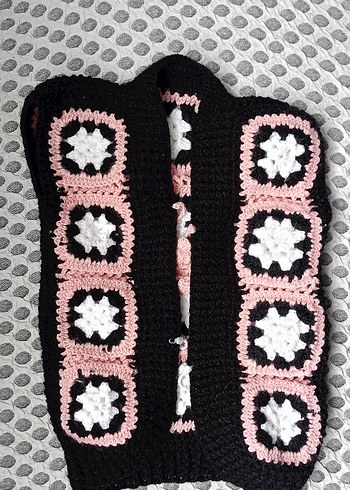 Kız Çocuk Örgü Desenli Pembe Siyah Yelek - Görsel 3