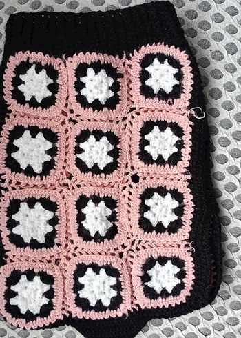 Kız Çocuk Örgü Desenli Pembe Siyah Yelek - Görsel 4