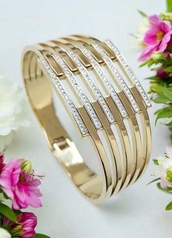 Beden sarı Renk #Taşlı #Kaburga Model #Çelik #Kelepçe ##Bileklik