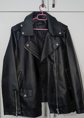 Siyah Deri Biker Ceket