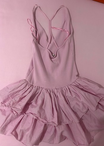 Zara Pembe Keten V Yaka Askılı Midi Elbise