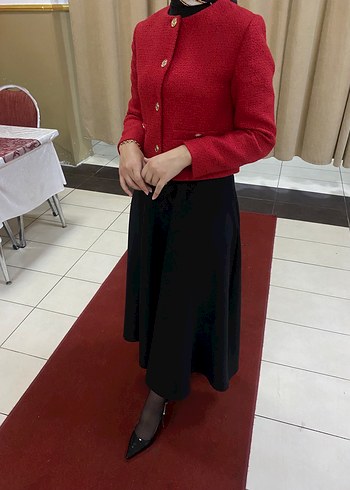 m Beden Düğmeli Klasik Kırmızı Kadın Ceket