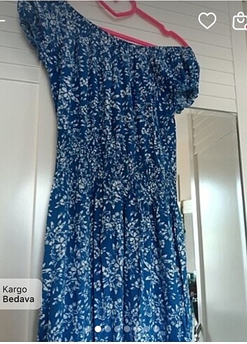 Uzun mavi yazlık günlük elbise 