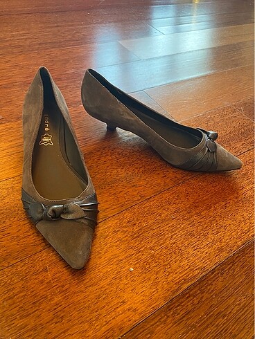 38 Beden haki Renk Stiletto ayakkabı süet vintage tarzda