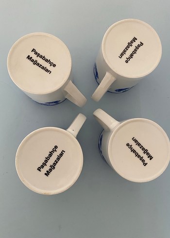 Beden mavi Renk Paşabahçe kupa bardak mug mavi çiçek desenli 4lü takım