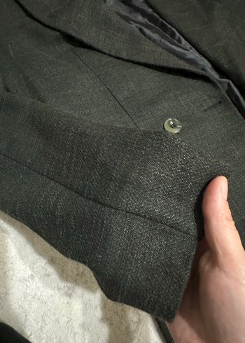 Gri Kadın Uzun Kesim Düğmeli Blazer Ceket - Görsel 2