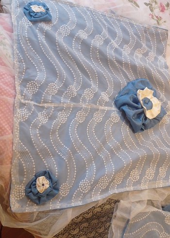 Mavi Nakışlı Dekoratif Yastık Kılıfı ve yorgan örtüsü - Görsel 2