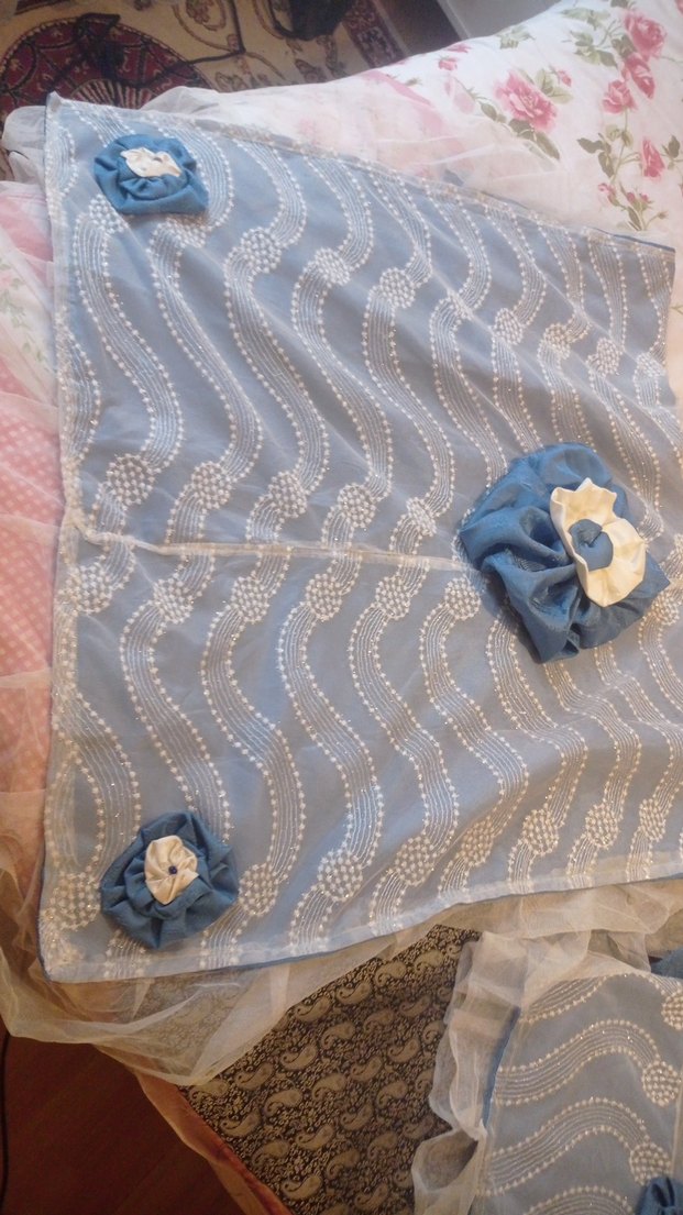 Mavi Nakışlı Dekoratif Yastık Kılıfı ve yorgan örtüsü - Görsel 2