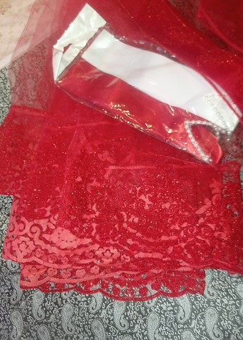 Kırmızı Dantel Nakışlı kına takımı - Görsel 2