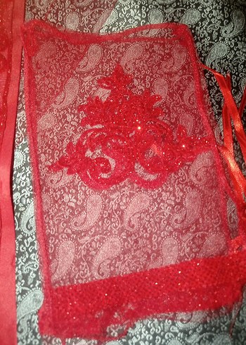 Kırmızı Dantel Nakışlı kına takımı - Görsel 3