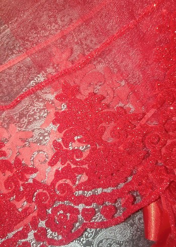 Kırmızı Dantel Nakışlı kına takımı - Görsel 7