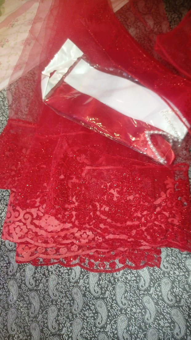 Kırmızı Dantel Nakışlı kına takımı - Görsel 2