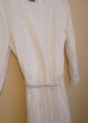 Beyaz Dantel Detaylı Uzun Kollu elbise - Görsel 2