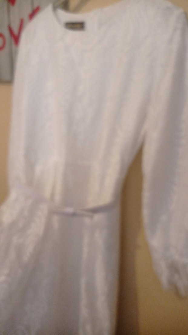 Beyaz Dantel Detaylı Uzun Kollu elbise - Görsel 5