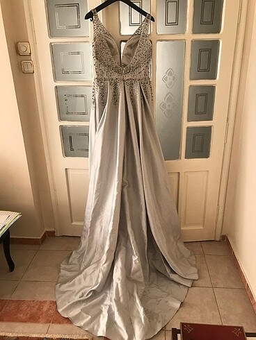 40 Beden gri Renk Uzun abiye Cengiz Aktürk elbise-Nişan / aile düğünü