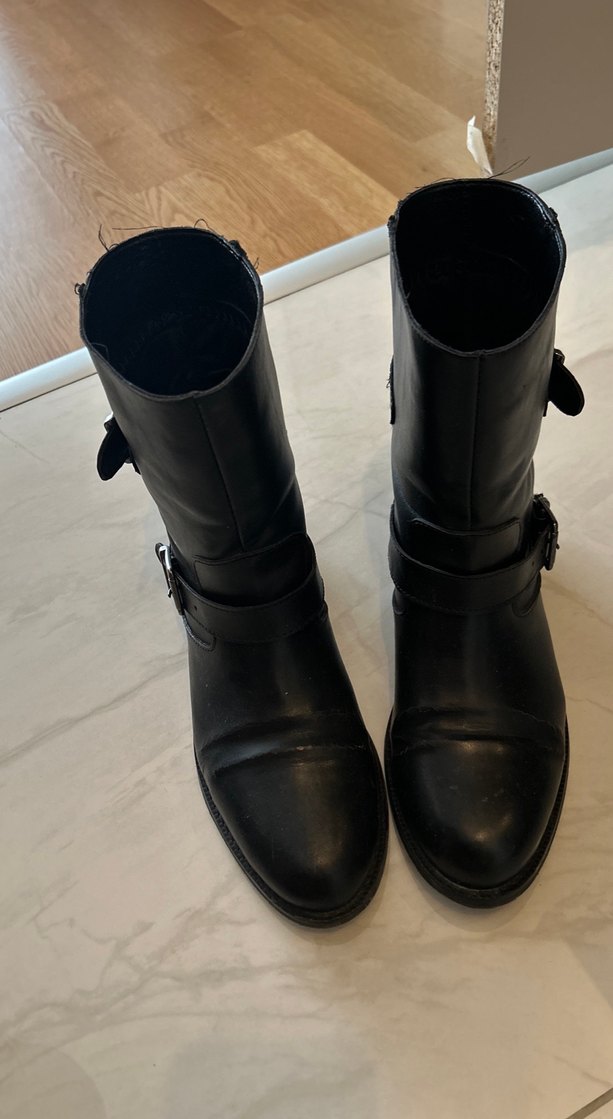 Siyah Deri Tokalı Biker Botlar - Görsel 3