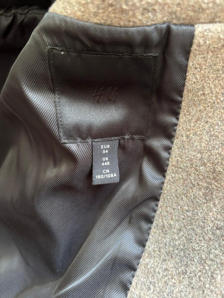 H&M Kahverengi Midi Erkek Yünlü kruvaze palto - Görsel 3