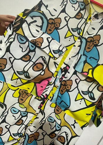 Renkli Baskılı Uzun Kadın Gömlek - Görsel 2