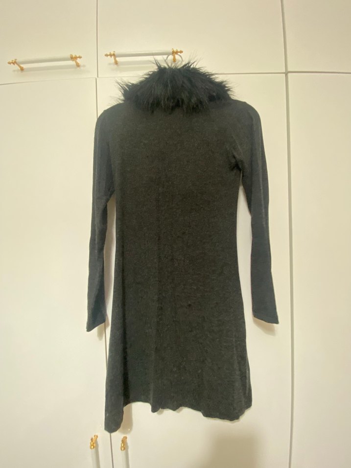 Gri Midi Boy Kürk Detaylı Elbise - Görsel 2