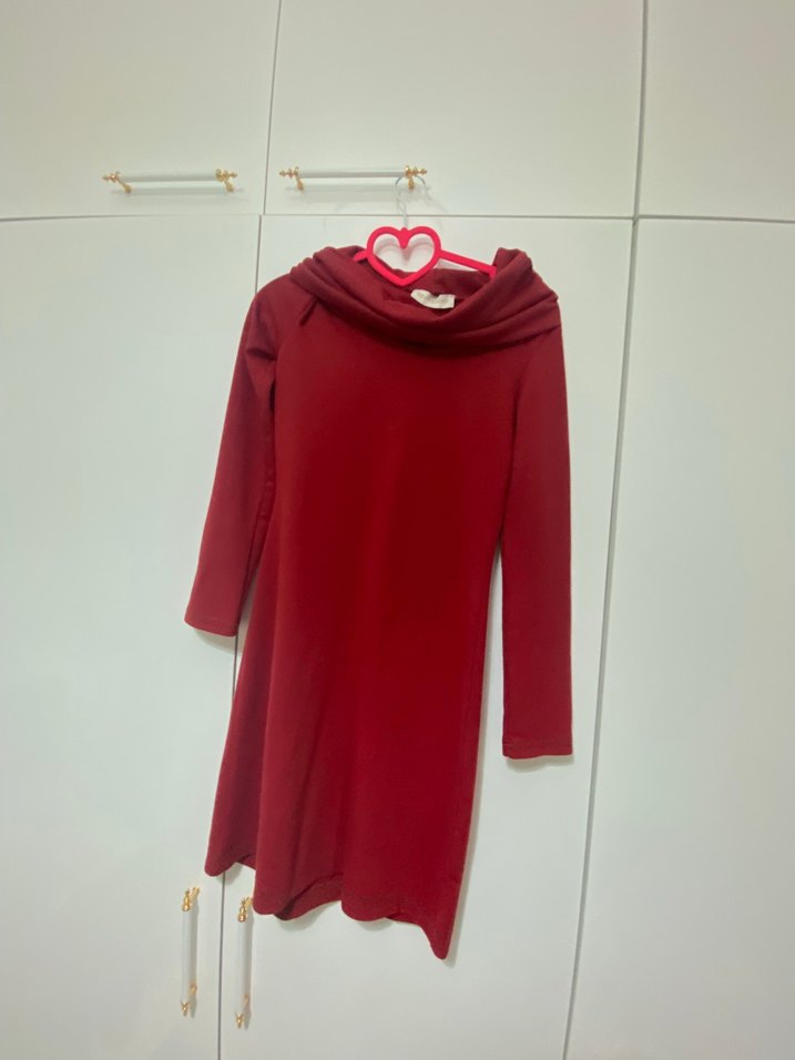 Bordo Uzun Kollu Drapeli Kadın Elbise - Görsel 2