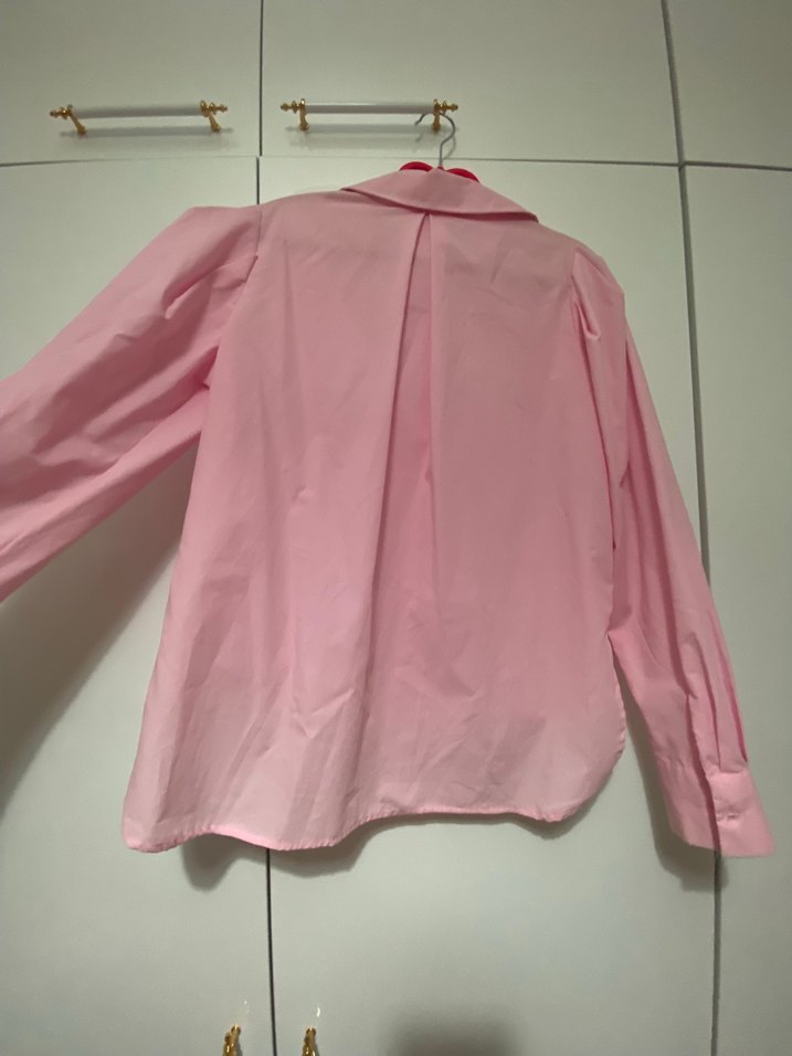 Pembe Düğmeli Uzun Kollu Kadın Gömlek - Görsel 3