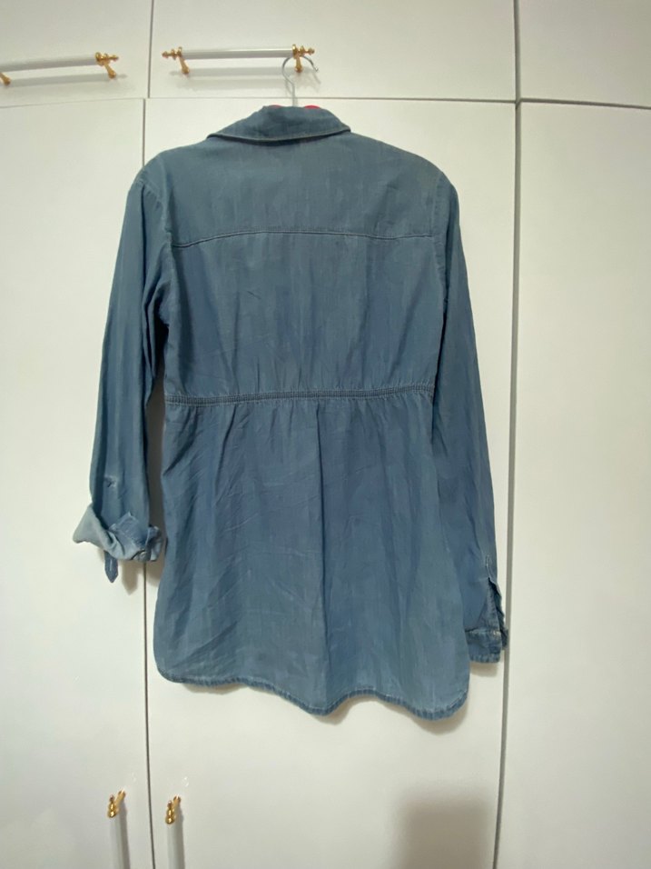 Düğmeli Uzun Kollu Denim Kadın Gömlek - Görsel 2