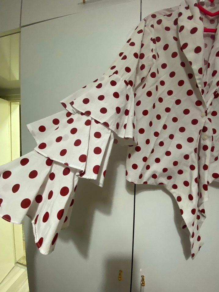 Kız Çocuk Beyaz Puantiyeli Fırfırlı gömlek - Görsel 3