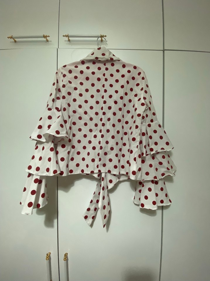 Kız Çocuk Beyaz Puantiyeli Fırfırlı gömlek - Görsel 2