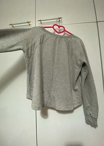 Gri Baskılı Kadın Triko Sweatshirt - Görsel 3