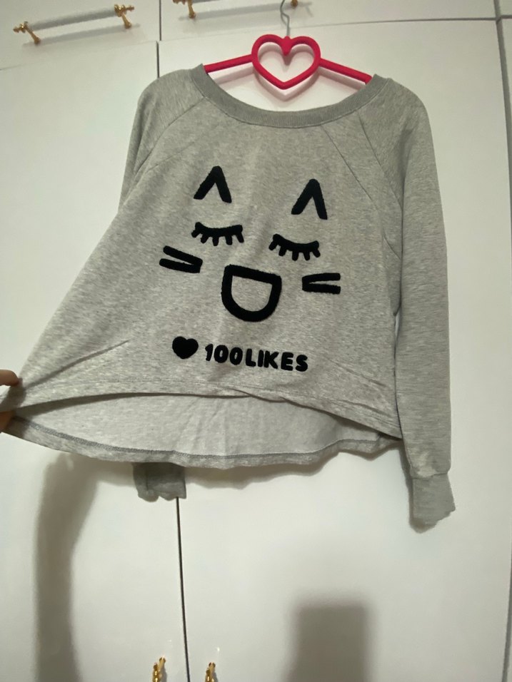 Gri Baskılı Kadın Triko Sweatshirt - Görsel 2