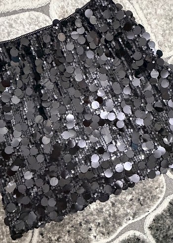 Gri Pul İşlemeli Midi Mini Etek - Görsel 2