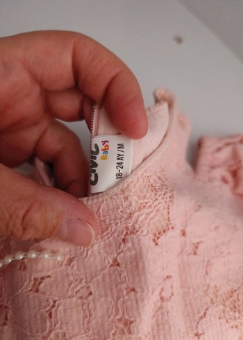 18-24 Ay Beden pembe Renk Kız Çocuk Pembe Dantel Bohem Elbise