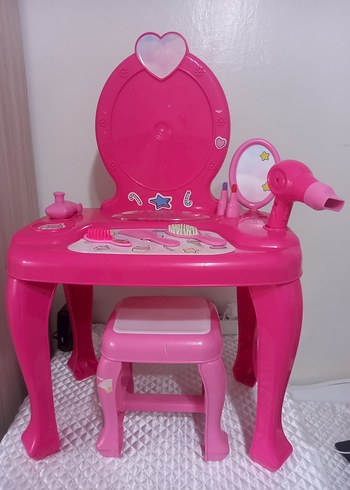 Pembe Çocuk Oyun Makyaj Masası ve Taburesi - Görsel 3