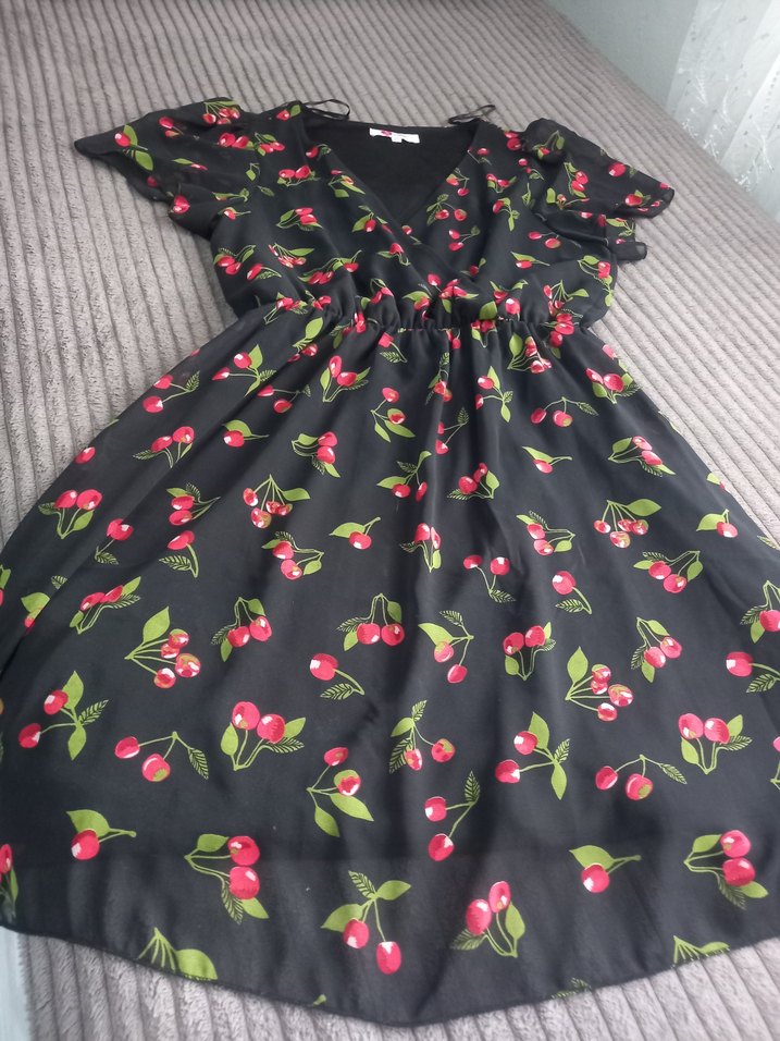 Kırmızı Kiraz Desenli  Bohem Elbise - Görsel 4