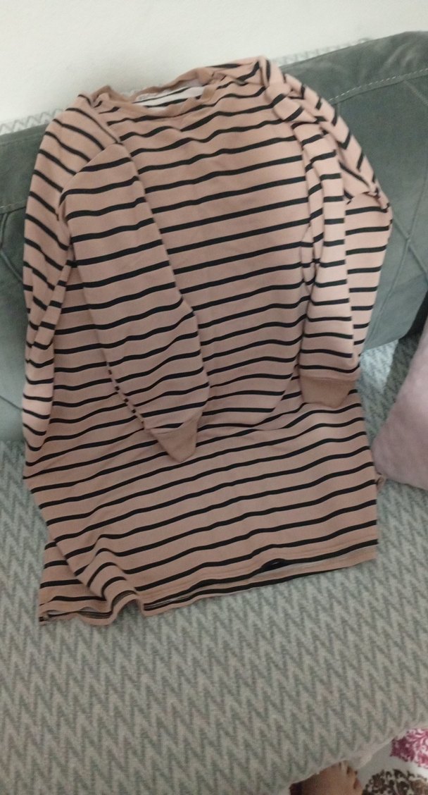 Bej Çizgili Uzun Kollu Hamile Bluzu - Görsel 4