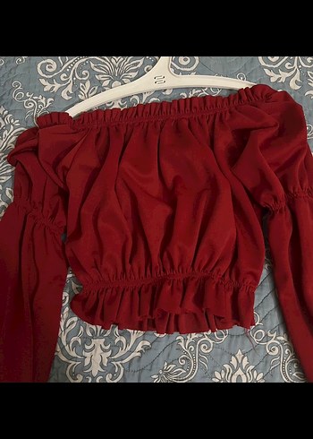 Bordo Straplez Uzun Kollu Mini Bluz