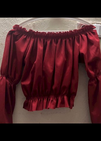 Diğer Bordo Straplez Uzun Kollu Mini Bluz
