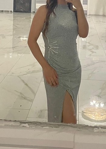 Diğer Gri Uzun Abiye Elbise
